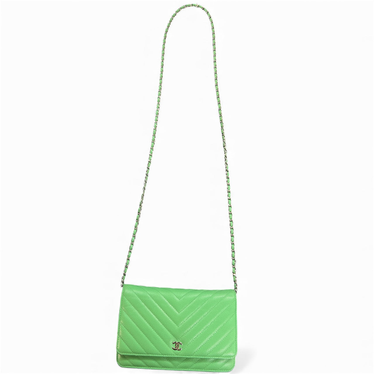CHANEL Green Chain Wallet Shoulder Bag CH2026