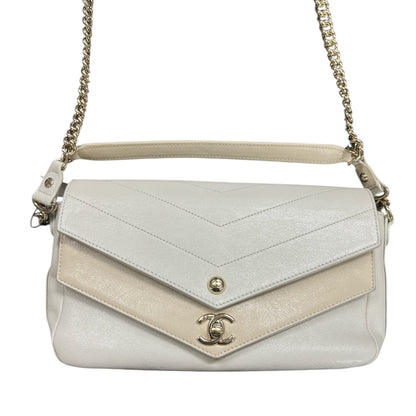 CHANEL White Leather 2-Way Shoulder Bag CH1957