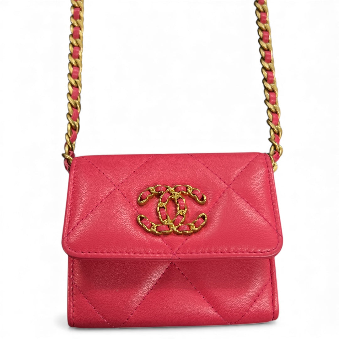 CHANEL Pink Matelasse Leather Chain Wallet CH1944