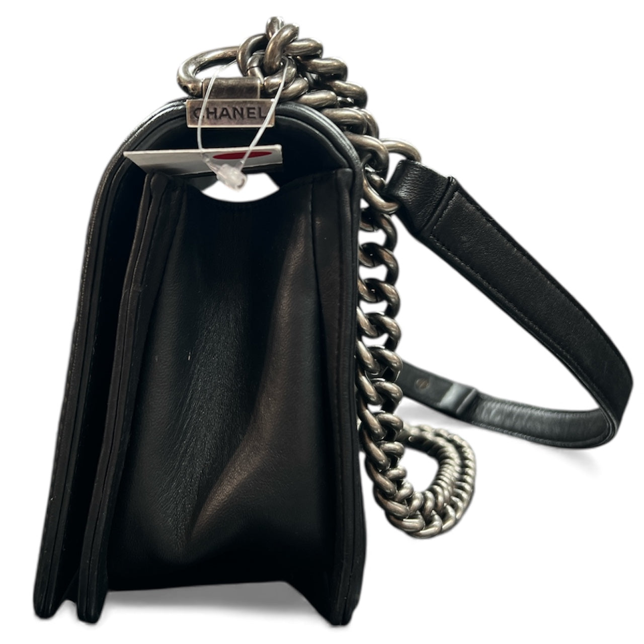 CHANEL Black Leather &amp; Fur Chain Shoulder Bag CH1730