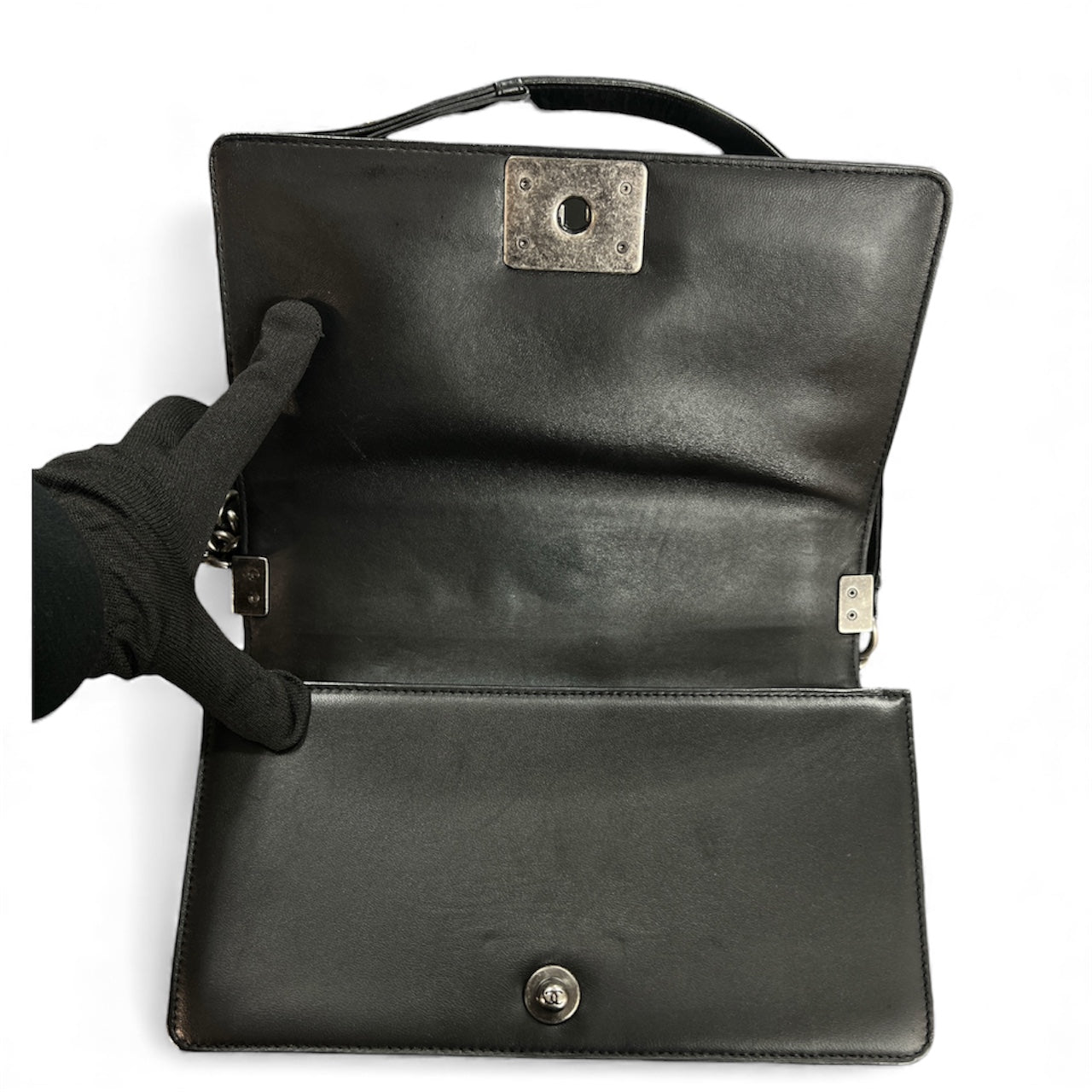 CHANEL Black Leather &amp; Fur Chain Shoulder Bag CH1730