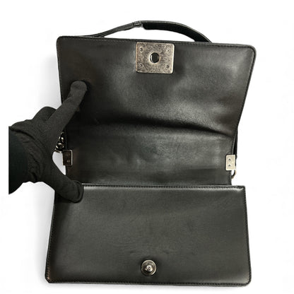 CHANEL Black Leather &amp; Fur Chain Shoulder Bag CH1730