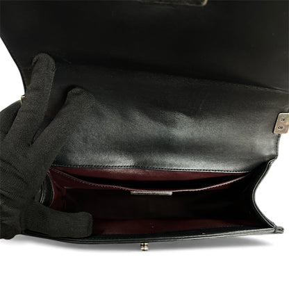 CHANEL Black Leather &amp; Fur Chain Shoulder Bag CH1730