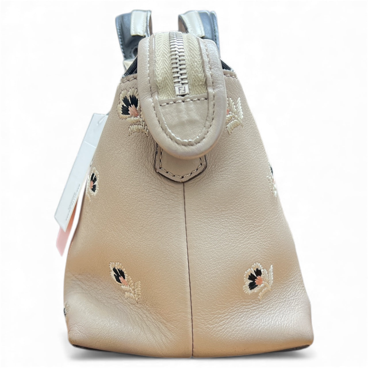 FENDI Embroidered Design Beige Leather Bag FE334