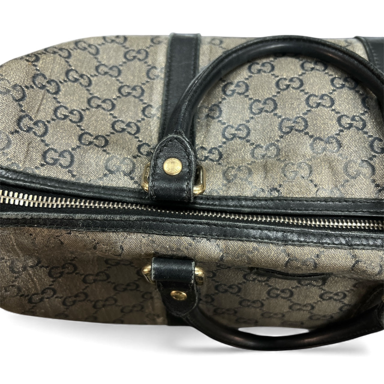 GUCCI Boston Bag GG Pattern Gray/Black GU382