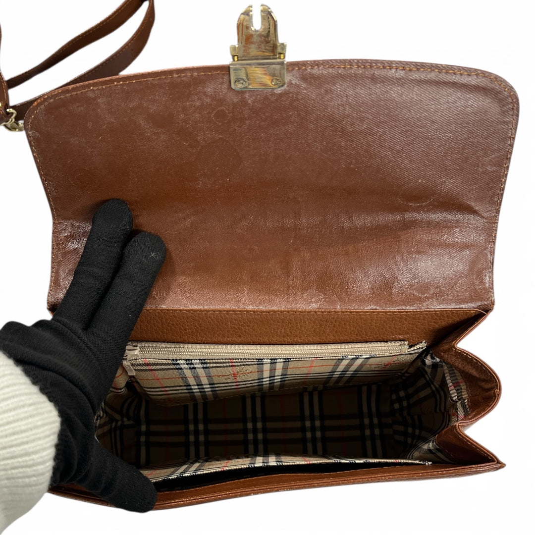 Burberry Brown  Leather 2-Way Shoulder Handbag BU1005