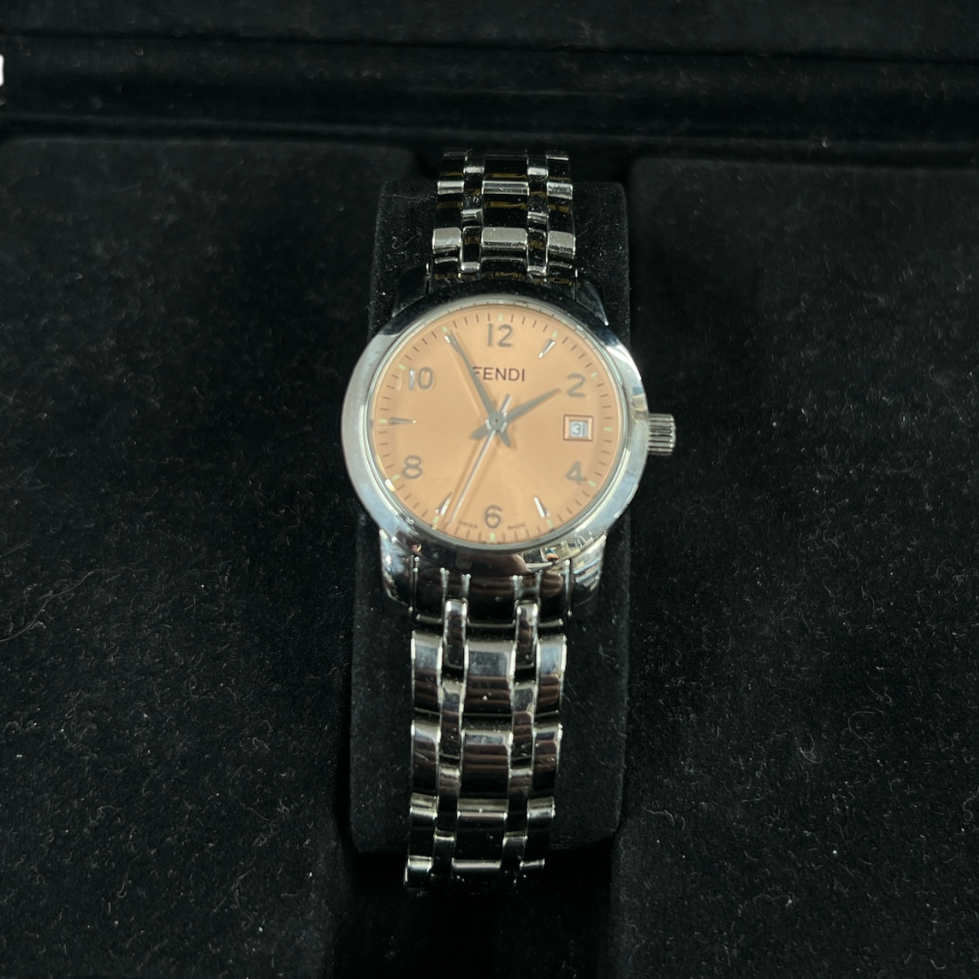 FENDI Orologi 2100L Stainless Steel Quartz Watch Salmon Pink Dial ER107