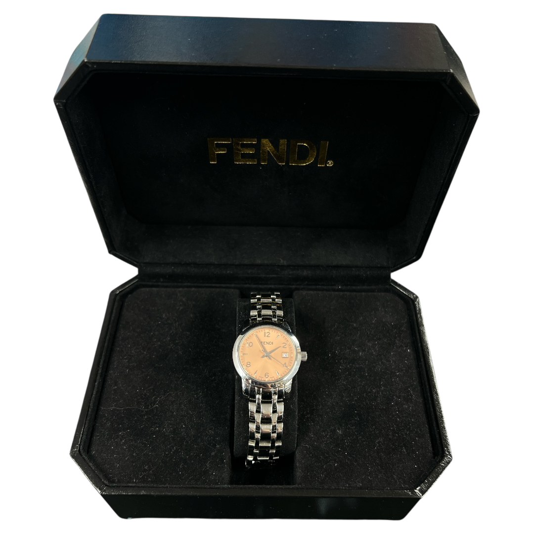 FENDI Orologi 2100L Stainless Steel Quartz Watch Salmon Pink Dial ER107