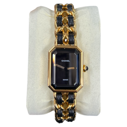 CHANEL Premiere Plaque Or Gold Plated Quartz Watch Black Dial ER118