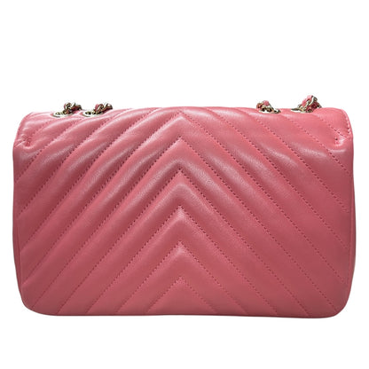 CHANEL Chevron V Stitch Chain Shoulder Bag Pink  CH2092