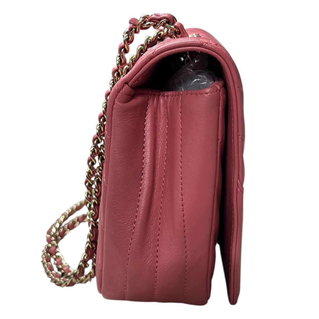 CHANEL Chevron V Stitch Chain Shoulder Bag Pink  CH2092