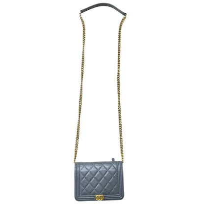 CHANEL Boy Chanel Mini Matelasse Chain Shoulder Bag Caviar Skin Gray  CH2093