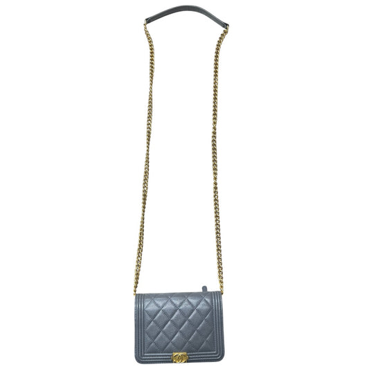 CHANEL Boy Chanel Mini Matelasse Chain Shoulder Bag Caviar Skin Gray  CH2093