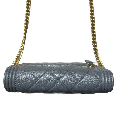 CHANEL Boy Chanel Mini Matelasse Chain Shoulder Bag Caviar Skin Gray  CH2093