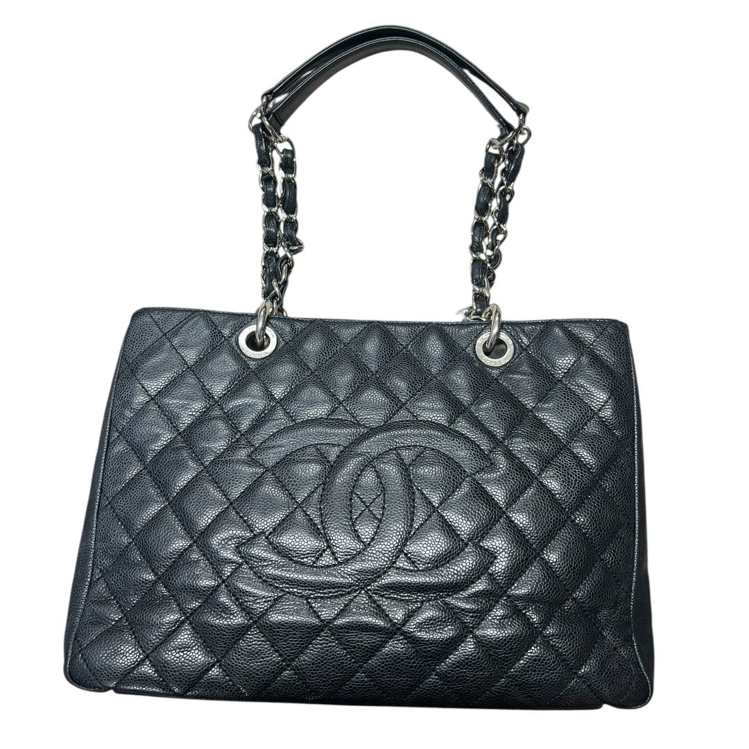 CHANEL GST Grand Shopping Tote Matelasse Caviar Skin Chain Tote Bag Black  CH2094
