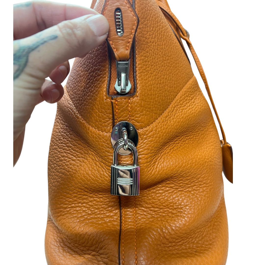HERMES Bolide 31 Orange Taurillon Leather Gold Hardware Handbag HE434