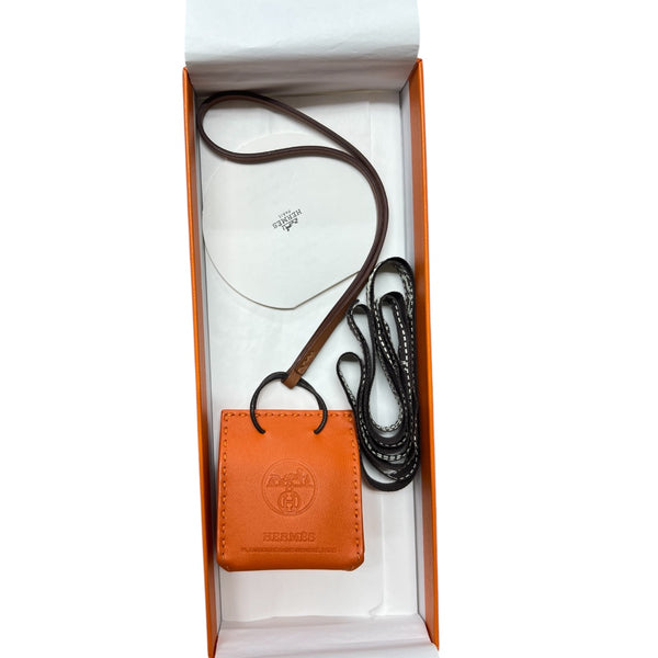 HERMES Sac Orange Bag Charm Orange Leather Handbag Charm HE436
