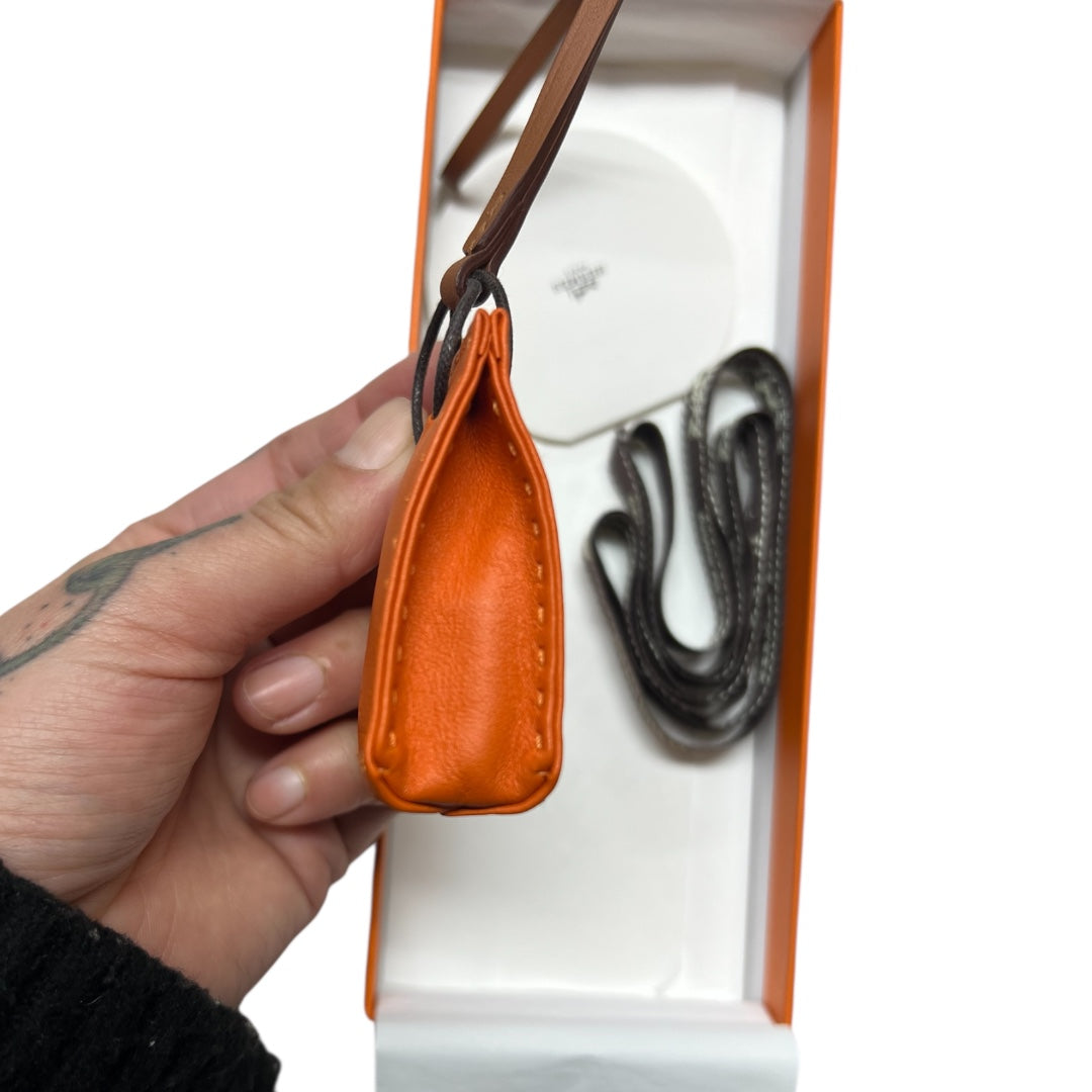 HERMES Sac Orange Bag Charm Orange Leather Handbag Charm HE436