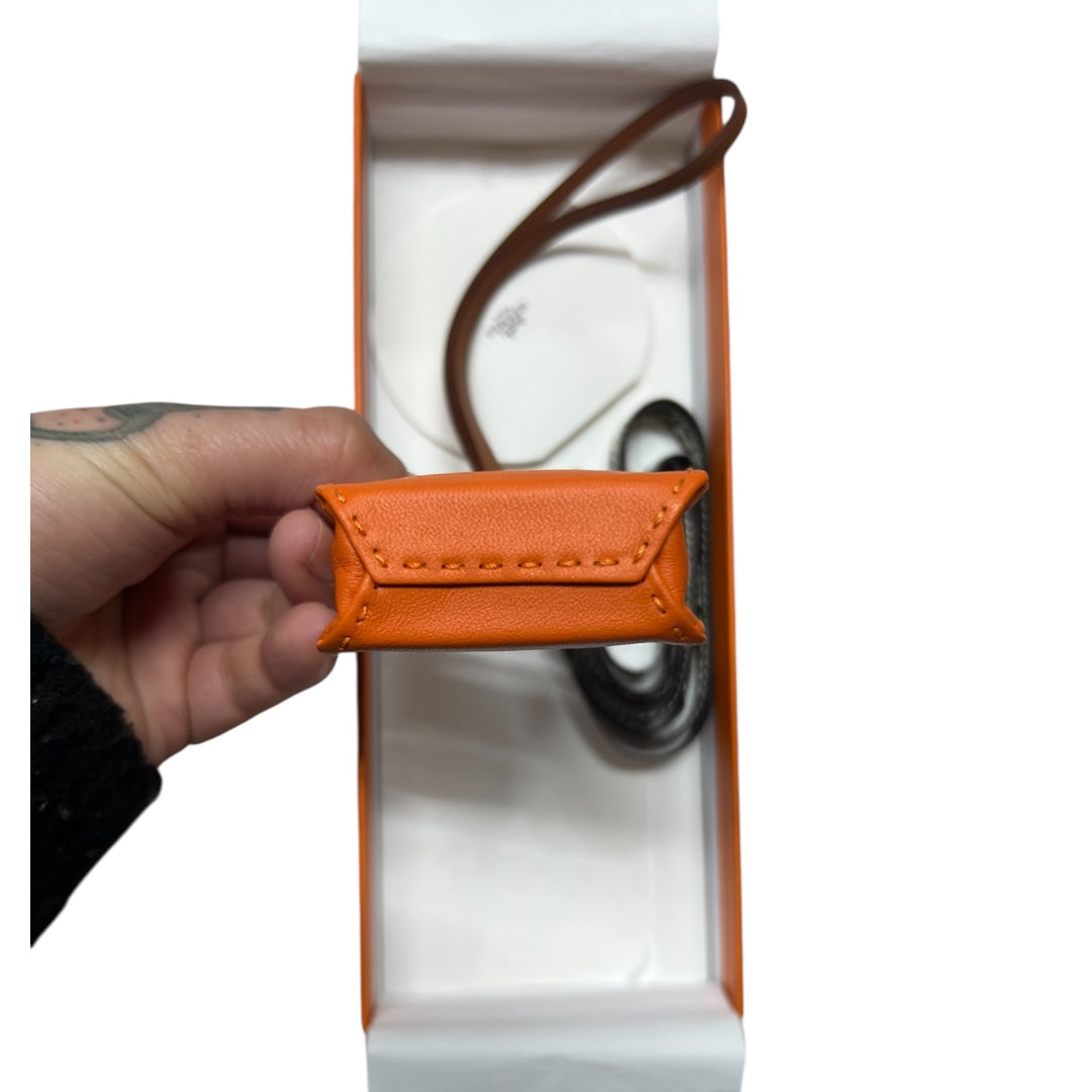 HERMES Sac Orange Bag Charm Orange Leather Handbag Charm HE436