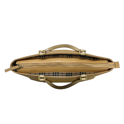 BURBERRY Leather Tote Bag Beige Nova Check Lining Handbag  BU1216