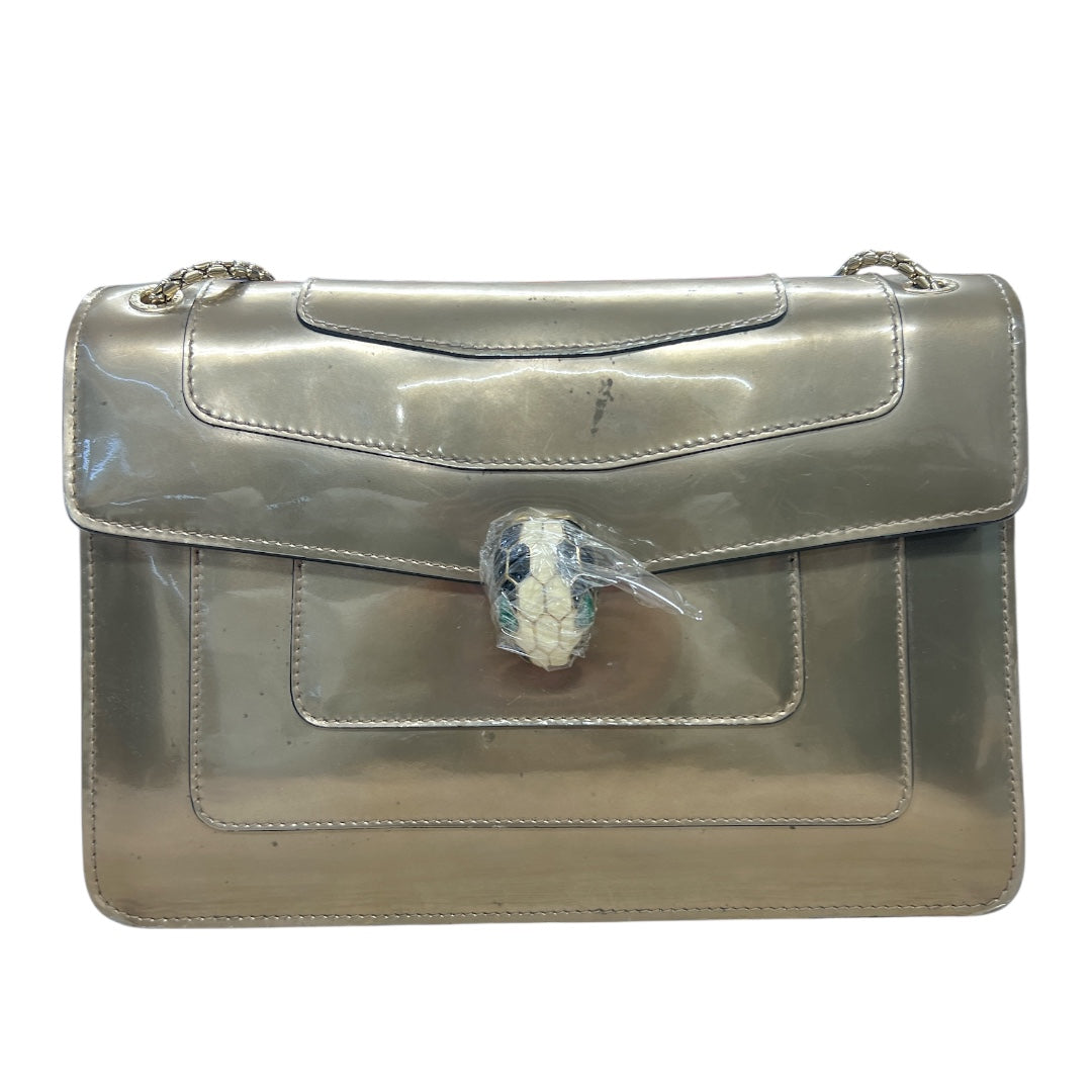 BVLGARI Serpenti Forever Patent Leather Chain Shoulder Bag Silver  BV61