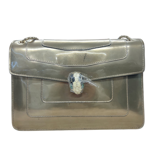 BVLGARI Serpenti Forever Patent Leather Chain Shoulder Bag Silver BV61