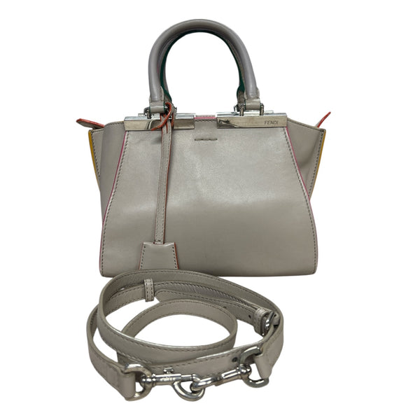 FENDI Petite 2Jours Leather 2Way Top Handle Shoulder Bag Gray FE362