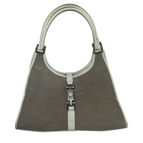 GUCCI Jackie Canvas Leather Hobo Shoulder Bag Beige GU563