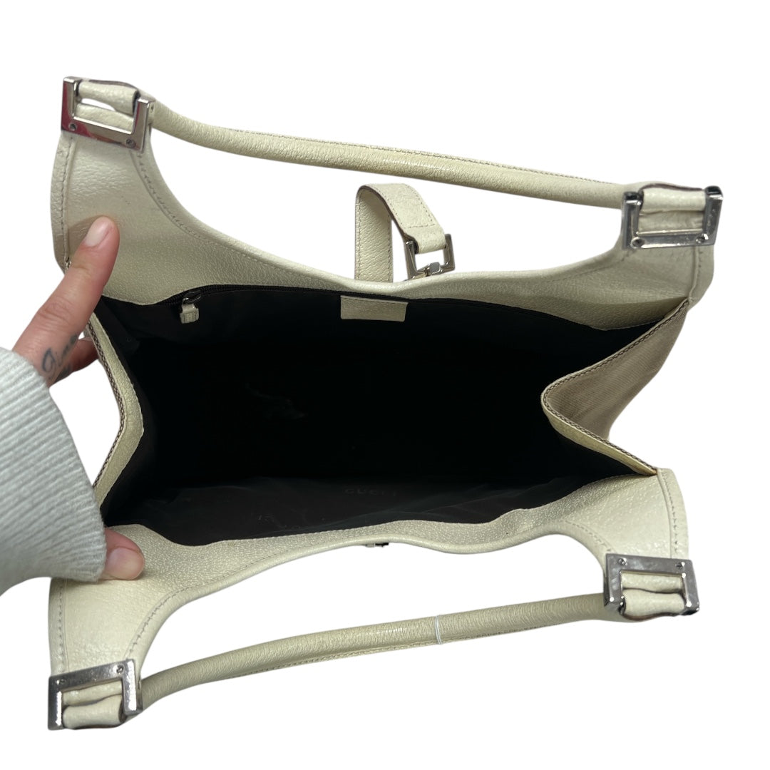 GUCCI Jackie Canvas Leather Hobo Shoulder Bag Beige  GU563