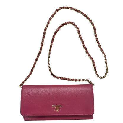 PRADA Saffiano Leather Chain Wallet Shoulder Bag Pink  PR176