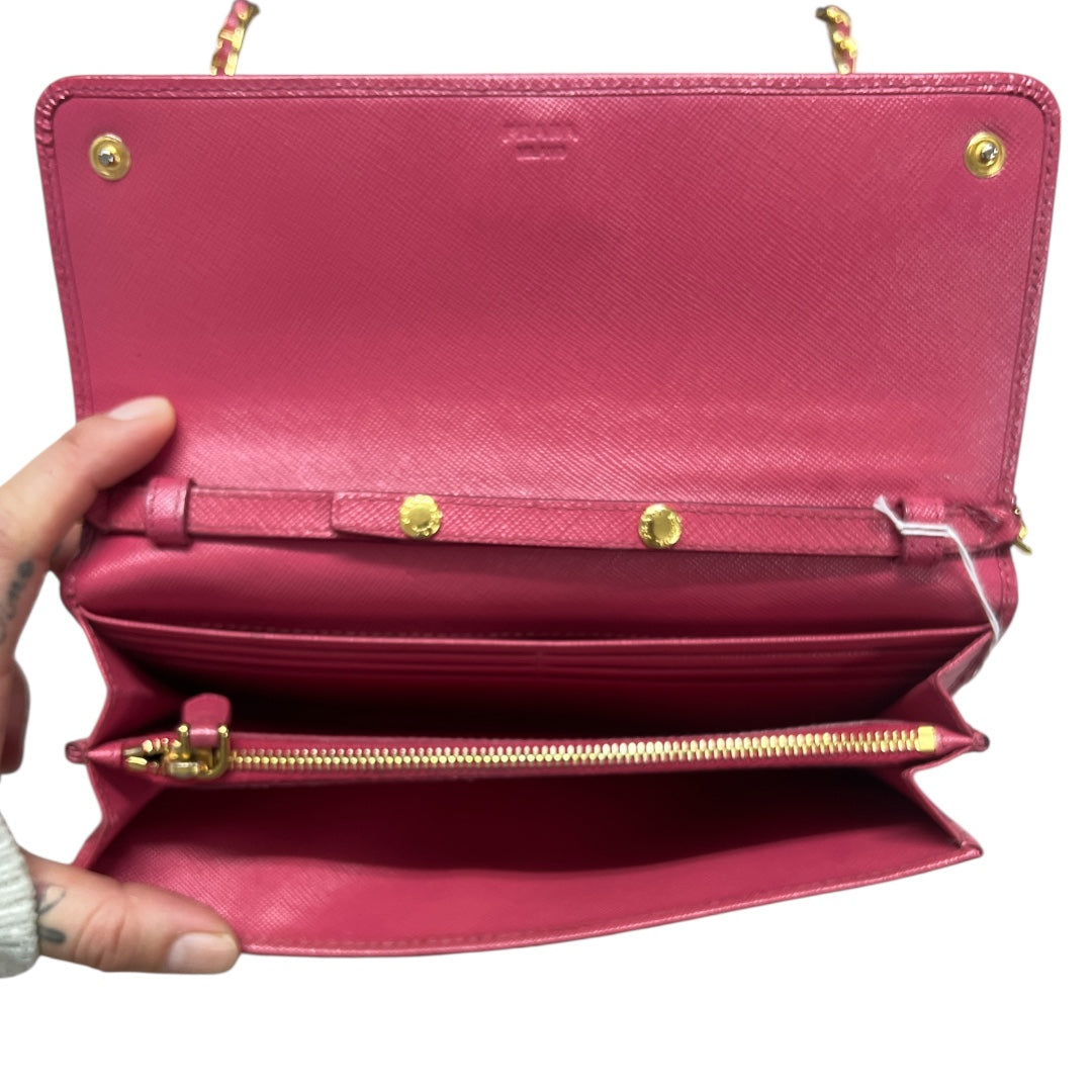 PRADA Saffiano Leather Chain Wallet Shoulder Bag Pink  PR176