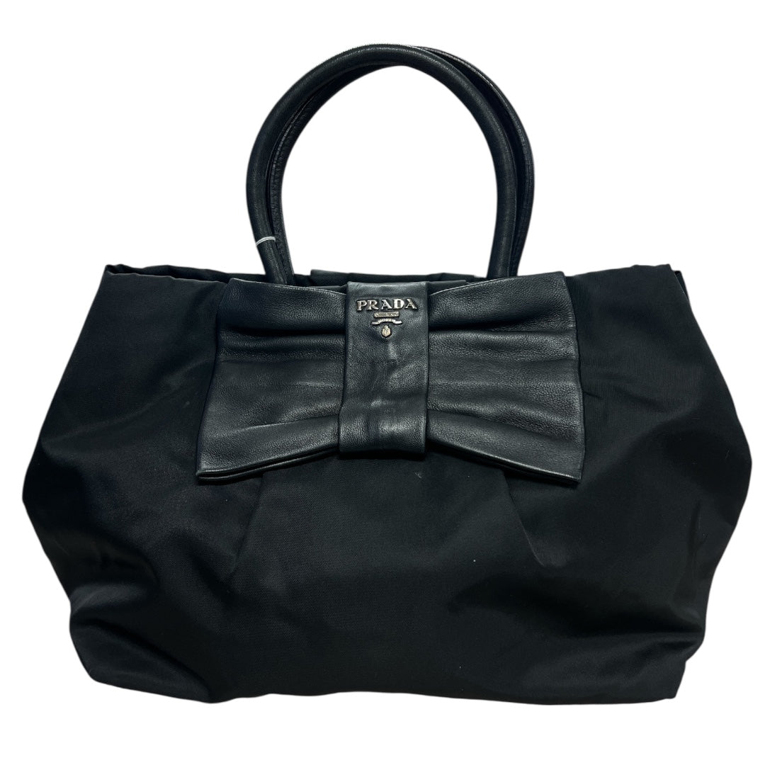 PRADA Nylon Bow Handbag Tote Bag Black  PR177