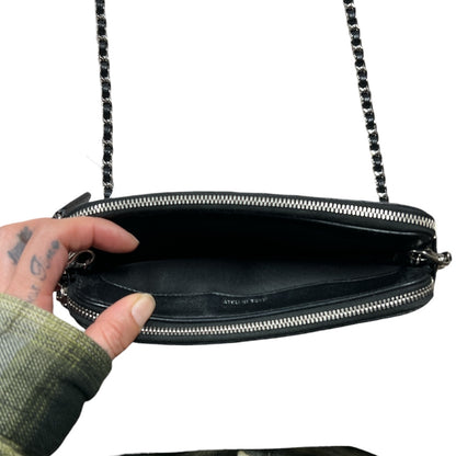CHANEL Double Zip Chain Wallet Quilted Grained Calfskin Black CH2108