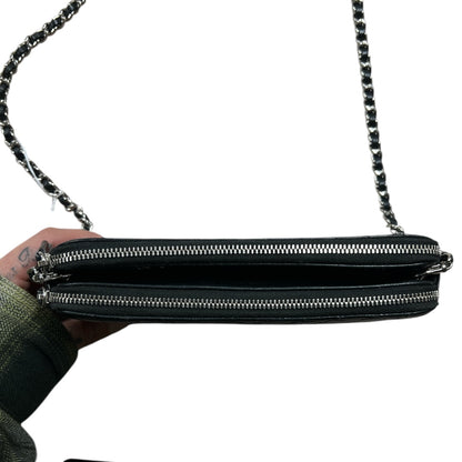 CHANEL Double Zip Chain Wallet Quilted Grained Calfskin Black CH2108