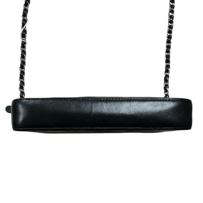CHANEL Double Zip Chain Wallet Quilted Grained Calfskin Black CH2108
