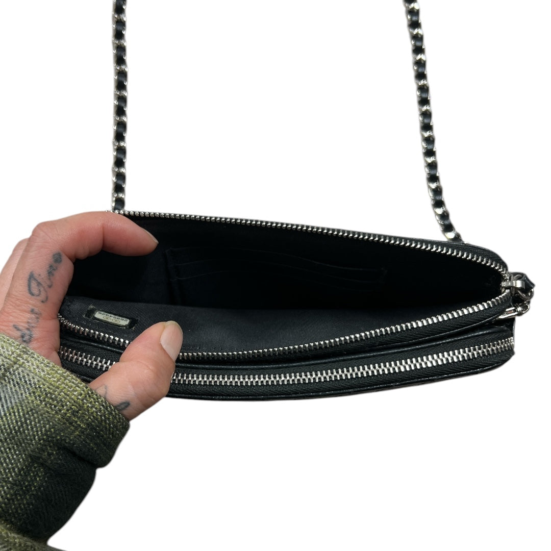 CHANEL Double Zip Chain Wallet Quilted Grained Calfskin Black CH2108