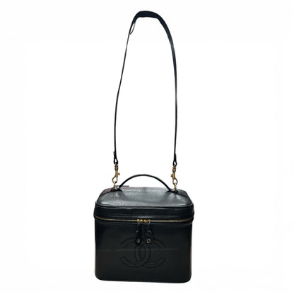 CHANEL Vanity Bag CC Logo Caviar Skin Black Gold Hardware 2WAY CH2115