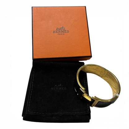 HERMES Clic Clac H Bracelet Black Enamel Gold Hardware Bangle HE443