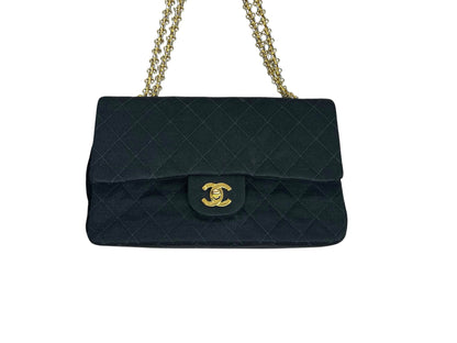 CHANEL Vintage Classic Double Flap Medium Jersey Black Gold Hardware Chain Shoulder Bag 1994-1996 CH2118