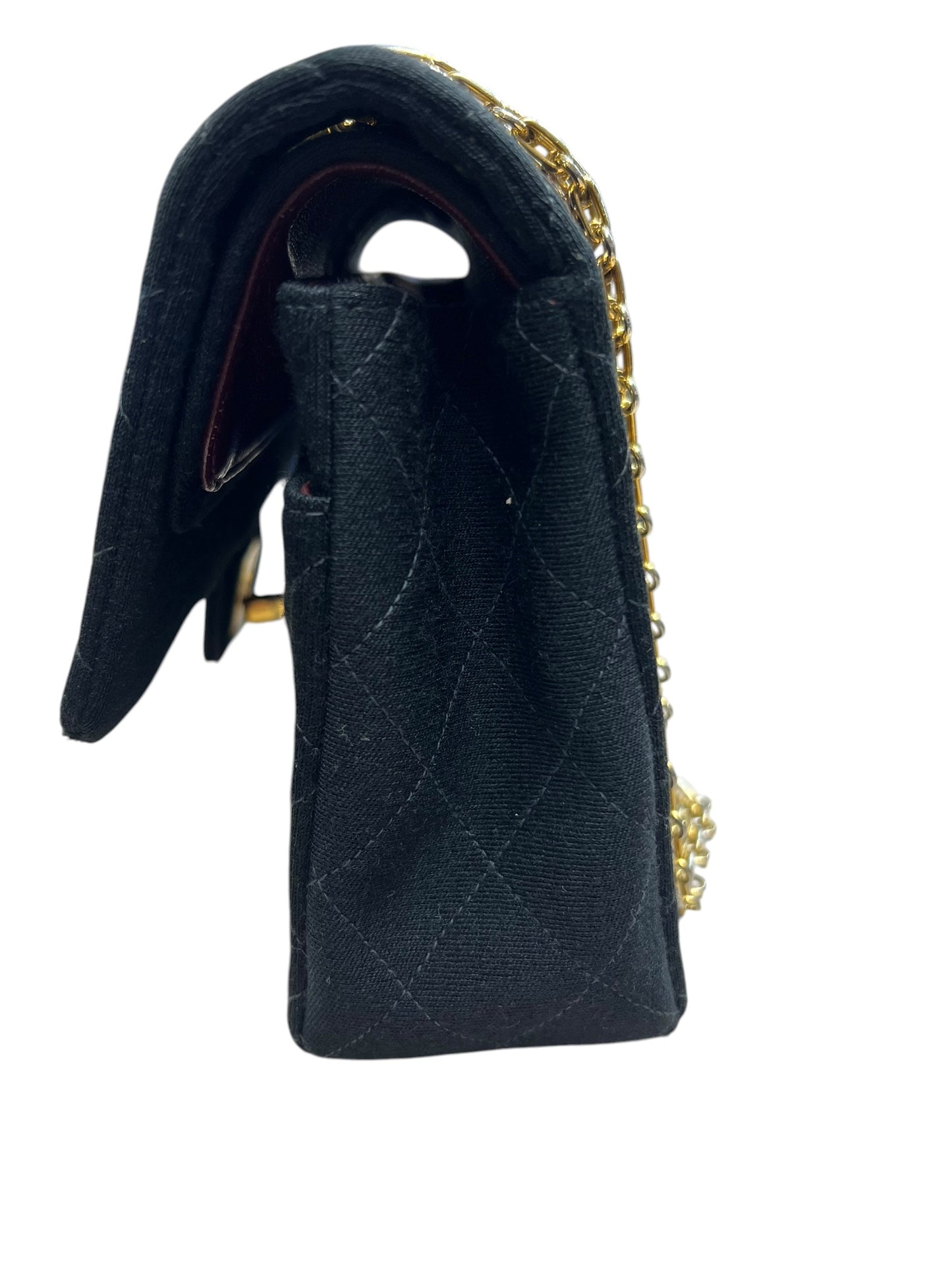 CHANEL Vintage Classic Double Flap Medium Jersey Black Gold Hardware Chain Shoulder Bag 1994-1996 CH2118