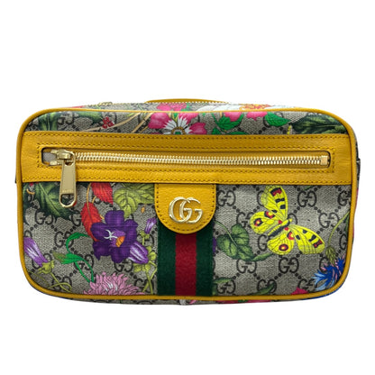 GUCCI GG Flora Ophidia Belt Bag PVC Leather Yellow GU588