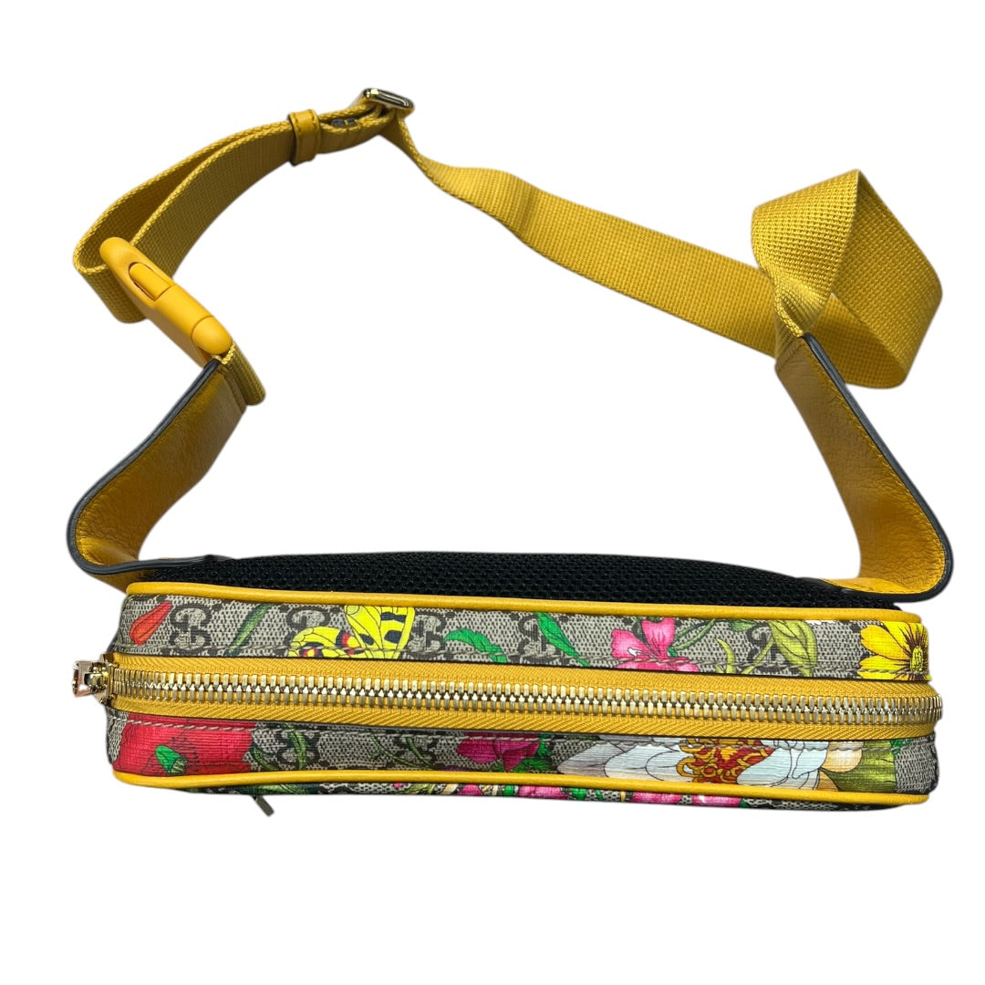 GUCCI GG Flora Ophidia Belt Bag PVC Leather Yellow GU588