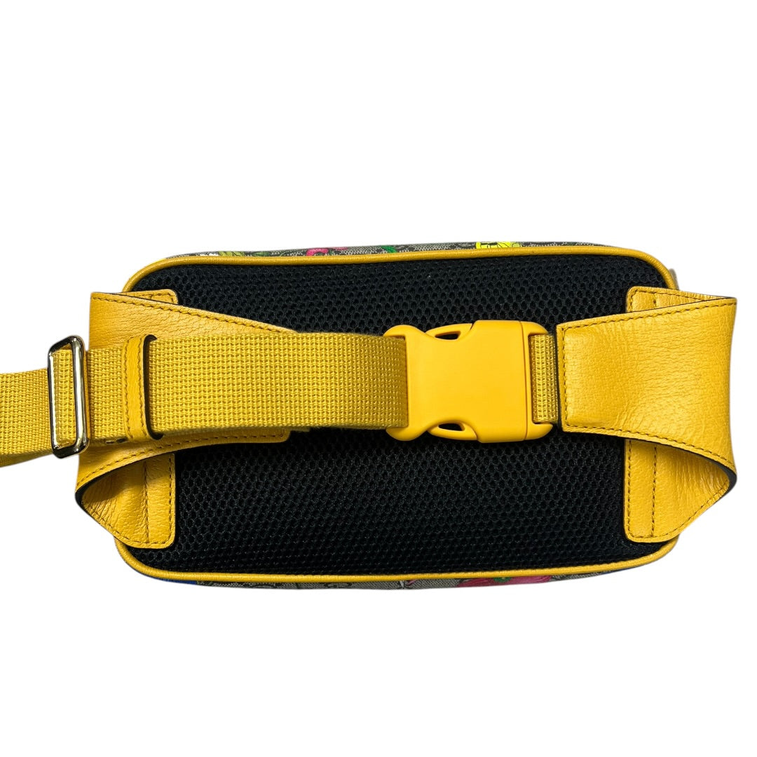 GUCCI GG Flora Ophidia Belt Bag PVC Leather Yellow GU588