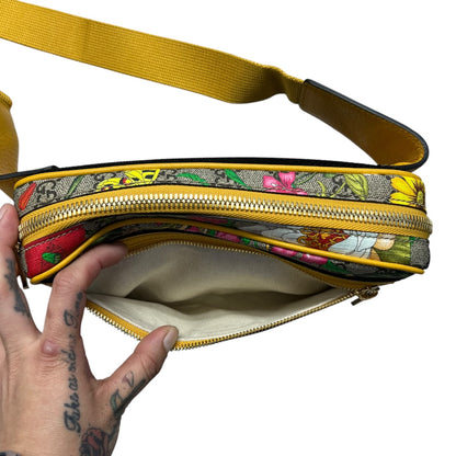 GUCCI GG Flora Ophidia Belt Bag PVC Leather Yellow GU588