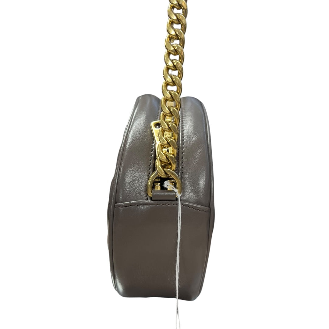 PRADA Diagram Leather Chain Shoulder Bag Gray PR192
