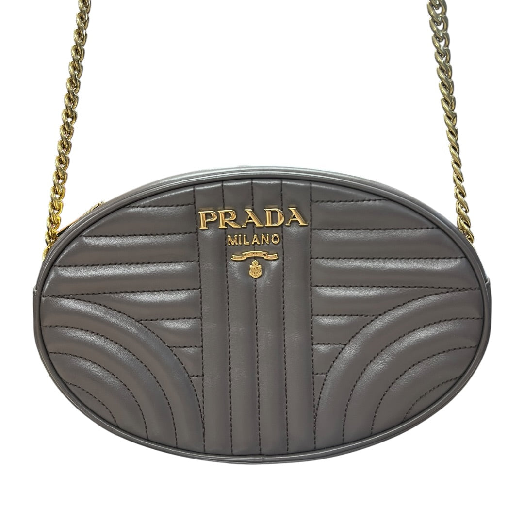 PRADA Diagram Leather Chain Shoulder Bag Gray PR192