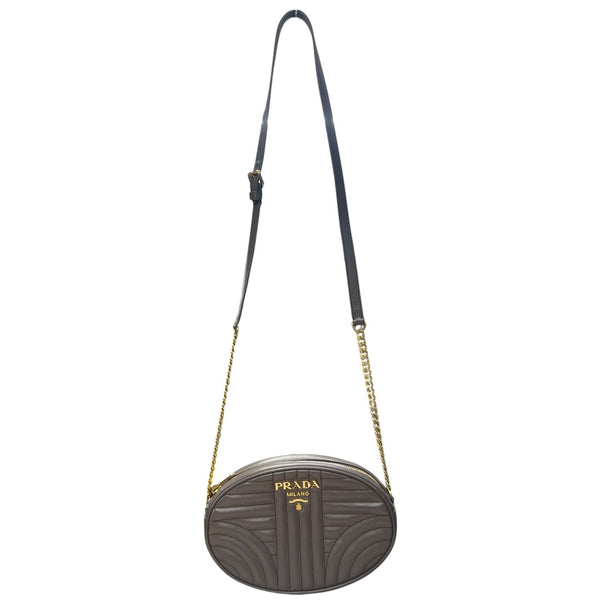 PRADA Diagram Leather Chain Shoulder Bag Gray  PR192