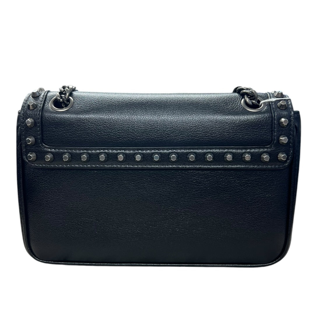 PRADA Studded Leather Flap Chain Shoulder Bag Black PR193