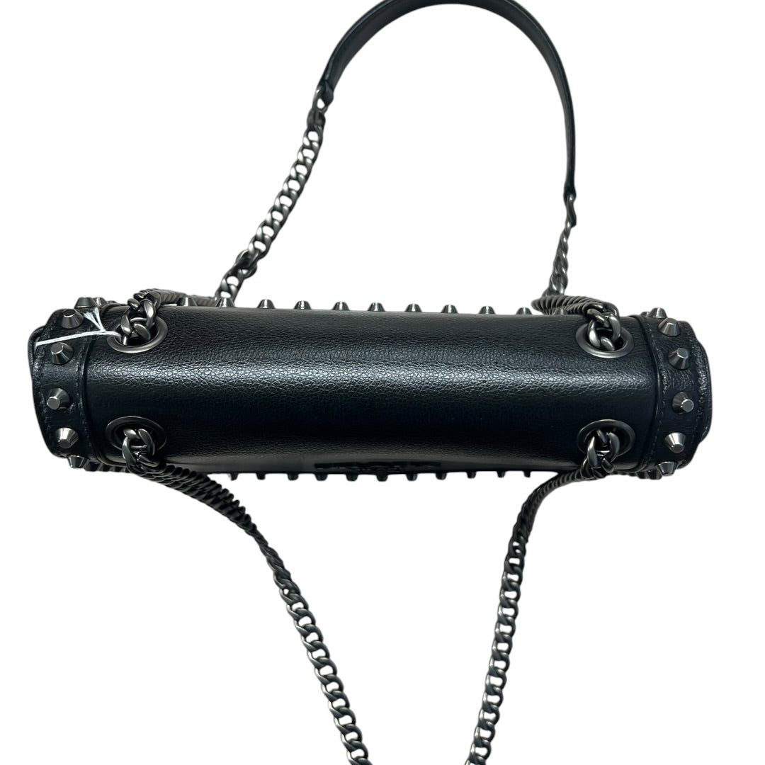 PRADA Studded Leather Flap Chain Shoulder Bag Black PR193