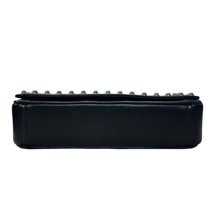 PRADA Studded Leather Flap Chain Shoulder Bag Black PR193